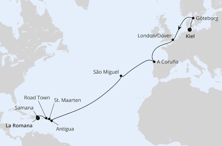 Impressionn zu AIDA Transreisen 2024 - AIDAluna - Von Kiel in die Karibik
