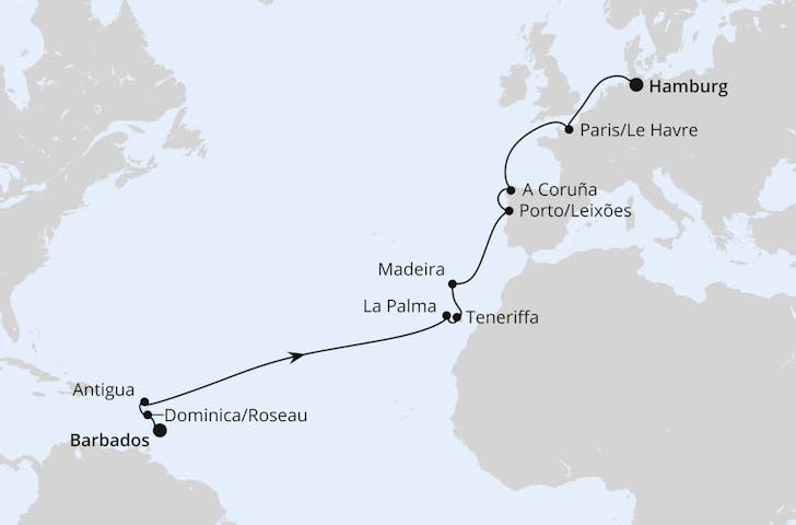 Impressionn zu Transreise 2024 - AIDAperla - Von der Karibik nach Hamburg