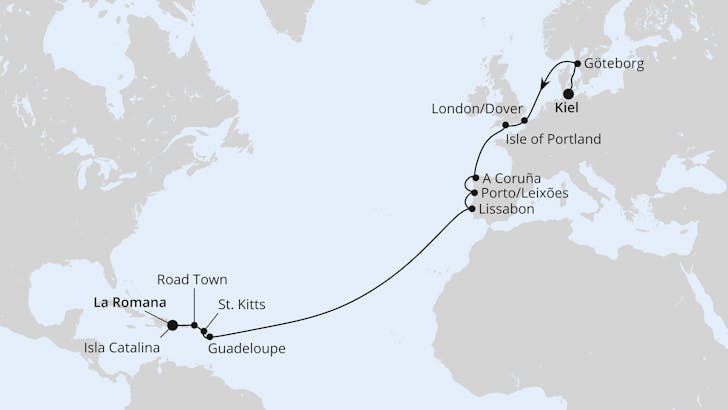 Impressionn zu AIDA Transreisen 2024 - AIDAbella - Von Kiel in die Karibik