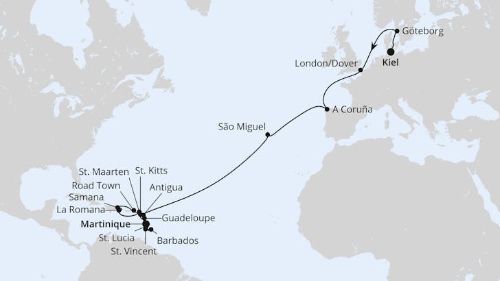 Impressionn zu AIDA PREMIUM All Inclusive Transreisen 2024 - AIDAluna - Von Kiel in die Karibik
