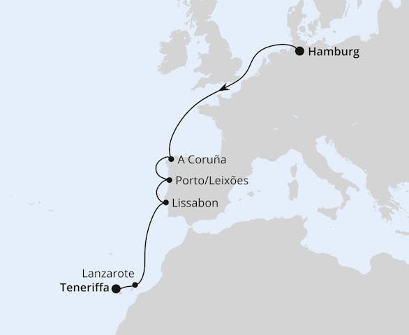 Impressionn zu AIDA Fernweh-Routen 2024 - AIDAprima - Von Hamburg über Portugal nach Teneriffa