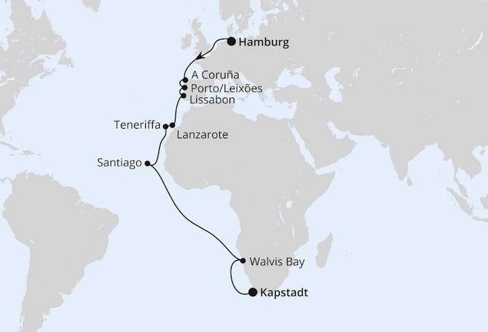 Impressionn zu AIDA Transreisen 2024 Besttarif - AIDAprima - Von Hamburg über die Kanaren nach Kapstadt