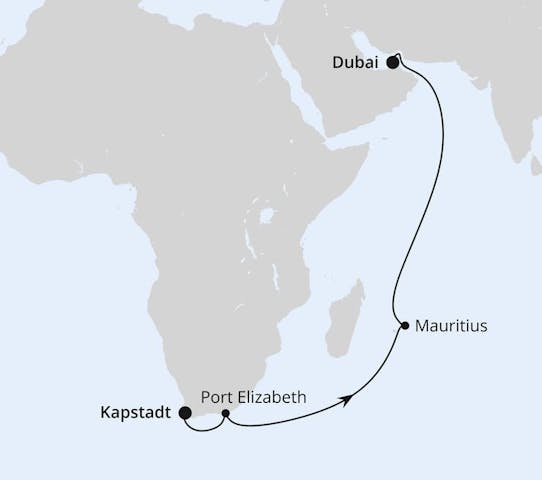 Impressionn zu AIDA Transreisen 2024 Besttarif - AIDAprima - Von Kapstadt über Mauritius nach Dubai