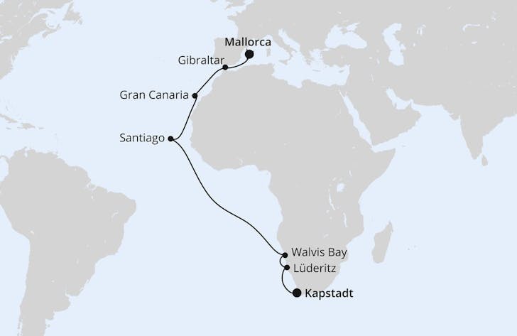 Impressionn zu AIDA Fernweh-Routen 2024 - AIDAstella - Von Mallorca über Namibia nach Kapstadt