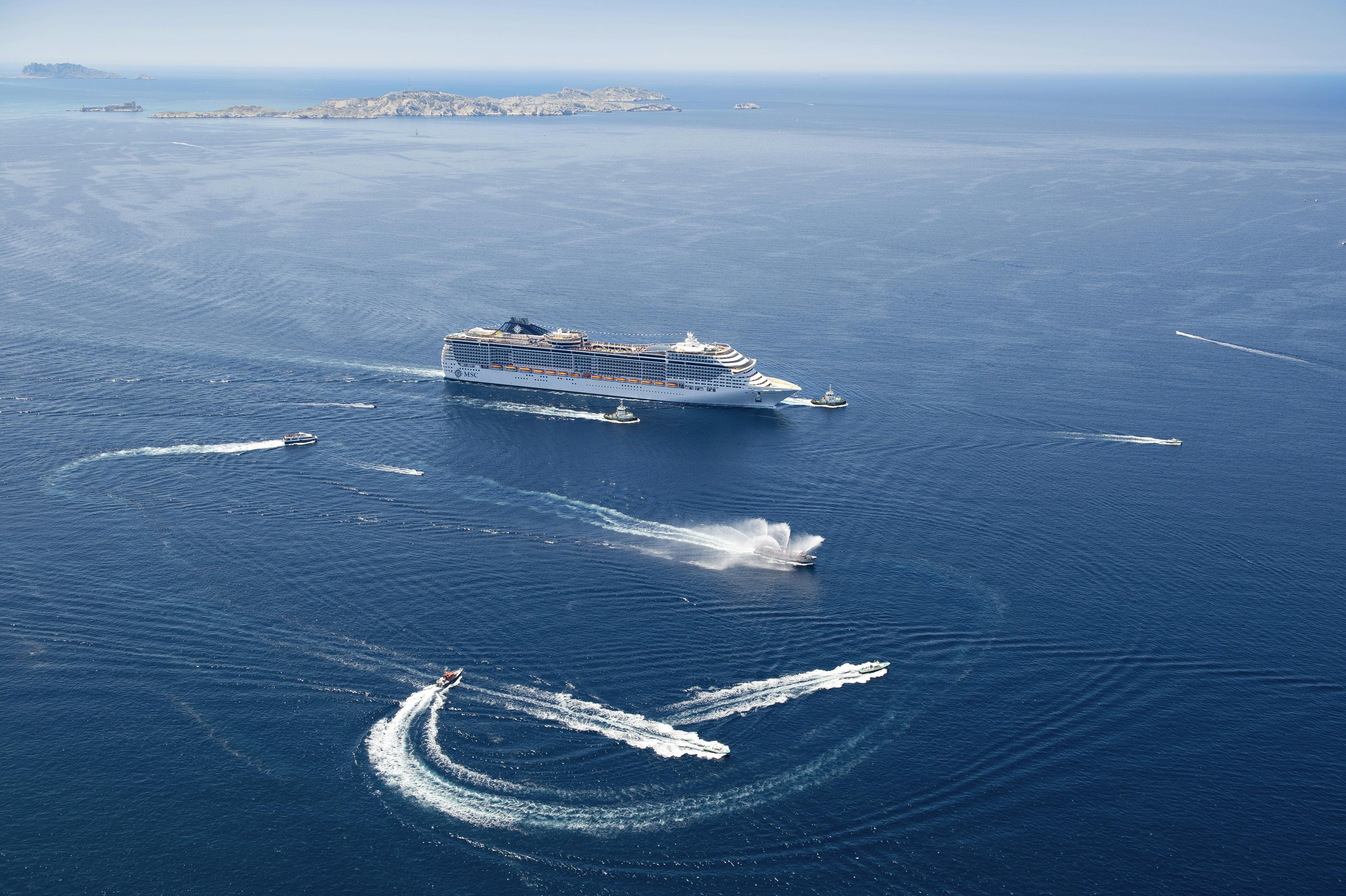 MSC Divina; Fantasia Class; Ship; Marseille; Aerial view; Boat;