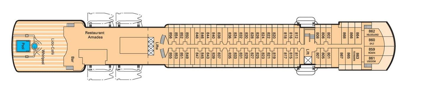 MS Amadea - Phoenix Seereisen - Deck 8 (Lido-Deck)