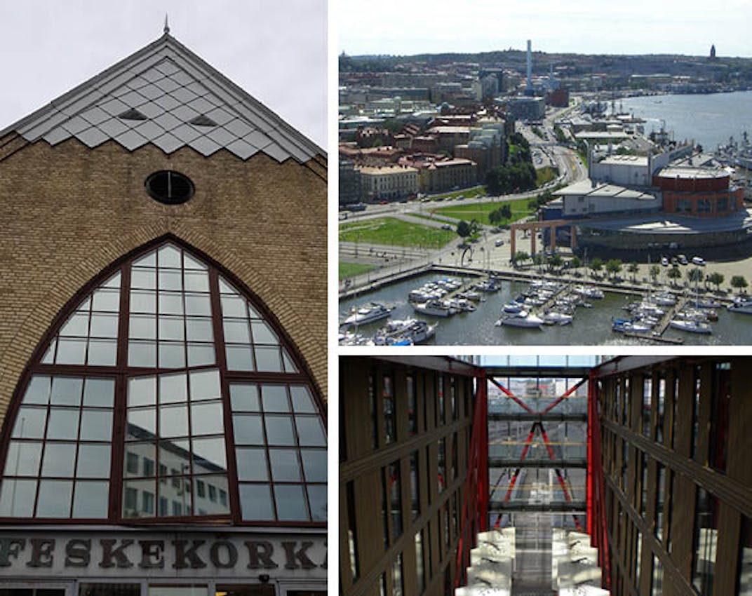 Göteborg: Fischhalle, Blick auf die Stadt und das Hotel