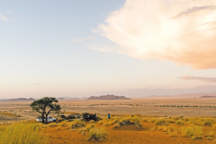 Sonnenuntergang in der Namib-Wüste