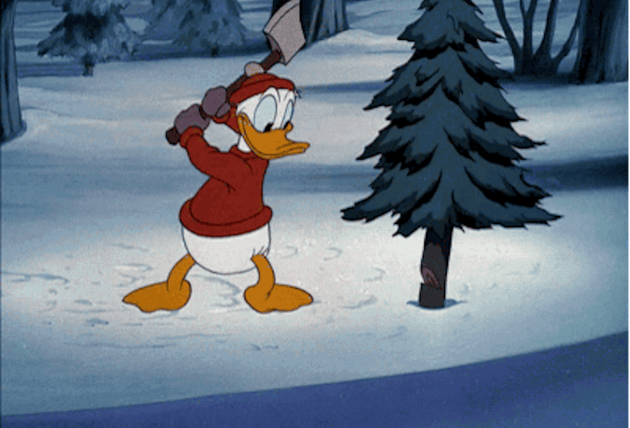 Donald Duck schlägt Weihnachtsbaum