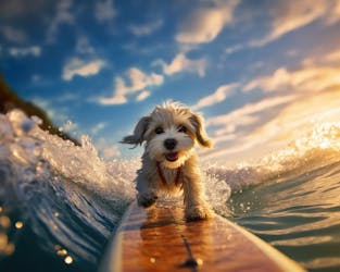 Hund auf Surfbord