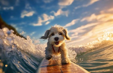 Hund auf Surfbord